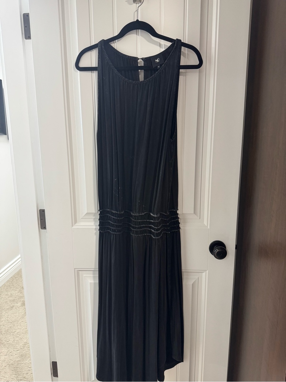 Elegant Black Beaded Drop-Waist Maxi Dress